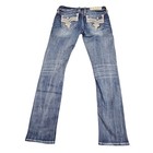 Rock Revival Womens Sz 29 Betty Straight Leg Jeans Blue Medium Wash Rhinestone
