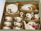 Vintage Complete 27 Piece Childs Toy Tea Set Original Box Japan Moss Rose Evc
