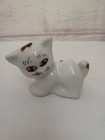 Vintage Cat Kitten Figurine Ceramic Porcelain Hand Painted White W  Black Spot