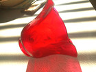 Victorian Cranberry Art Glass Lamp Shade Acid Etched Flowers  Ruffled Rim
