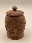 Vintage Wood Canister India Floral Wooden Hand Carved  Round Storage Jar Box