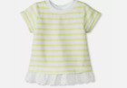 Genuine Kids Oshkosh Lime Short Sleeve Stripe Eyelet Trim Hem Shirt Size 12m New