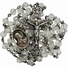 Vintage  Heirloom Sterling Silver Crucifix   Medal Rosary - Clear Faceted Beads