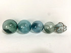 Japanese Antique Glass Fishing Floats Blown Glass With Rare Marks Set Of 5