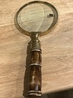 Vintage Brass Magnifying Glass Magnifier W faux Wood Handle 9 5    Made In India