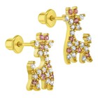 Pink   Clear Cubic Zirconia Giraffe Screw Back Earrings For Young Girls 7mm