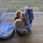 Avon Plush Teddy Bear W purple Hat In A Floral Box