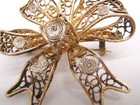 Beautiful Antique 800 Silver Filigree Pin Brooch Gold Gilded