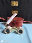 Antique Brass Opera Glasses With Leather Case  Vintage Theater Binoculars