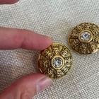 Auth Chanel Cc Logo Rhinestone Round Button Earrings 23 Clip-on 1988 Vintage