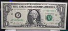 Print Error Note One Dollar Bill Ink Misprint  Over Print