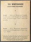 1956 Nabisco Shredded Wheat Saskatchewan Roughriders  10f Reg Whitehouse Card