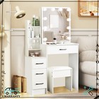 Dressing Table Set W  Large Led Lighted Mirror And 4 Drawers Vanity Desk   Stool