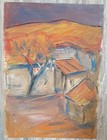 Vintage Expressionist Landscape Houses Oil Painting