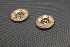 Pair Of Antique Large 2-hole Metal Buttons Flowers Brass Tone Relief Pattern  34