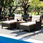 Patiojoy Outdoor 4pcs Rattan Dining Furniture Set Acacia Wood Frame Chair