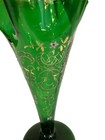 Bohemian Vase Antique Victorian Green Blown Glass Fluted Top Painted 7 5 Inch