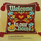 Welcome To Our Home Vintage Crewel Embroidery Kit Pillow 70 s Cat Birds Tulips