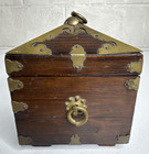 Vintage Korean Seal Box Wood   Brass Prayer Trinket Box Treasure Chest W  Drawer