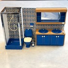 Vintage Lundby Dollhouse Bathroom Furniture Set Mcm Blue Shower Sink Toilet