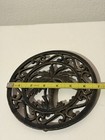 Vintage Cast Iron Palm Tree Trivet Footed Round 6 75  Tropical Coastal Decor