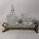 Hollywood Regency Cut Glass Cream   Sugar Set  German Crystal With Footed Tray