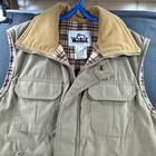 Vintage Woolrich Puffer Vest 70s Men M Khaki Corduroy Collar Plaid Lined Trucker