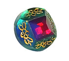 Green Glass Tingue Cousin With Gold Incised Designs  Mid 1800 s Antique Button