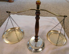 25-1200 Vintage Scales Of Justice Amber Glass Bead Wood   Metal Antique Scale