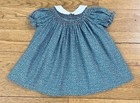 Vintage The Smockery Girl Baby Dress 24m Prairie Blue Floral Smocked Lace Collar
