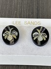 Lee Sands Mother Of Pearl Floral Black Oval Pierced Earrings Abalone