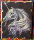 Two Vintage Sue Dawe Unicorn Lacquered Wood Plaques