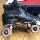 Vintage Mens Blk Leather Chicago Roller Skates With Original Case