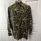 Vintage Versace Classic V2 Shirt Mens Medium Black Gold Baroque 100  Silk Italy