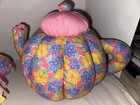 Plush Soft Fabric Tea Set Pink Floral Tea  Pot  Teabag Cup Spoon  Plush Mouse