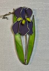 Stained Glass Iris Flower Suncatcher Hanging Art Purple   Green 9    Vintage Style