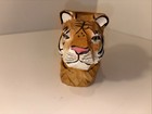 Antique Tiger Pencil Holder Hand Carved Wood Painted Folk Art Office