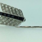 1930 s Art Deco Shiny White Cz   Black Sqaure Onyx Jabot Lapel Pin In 925 Silver