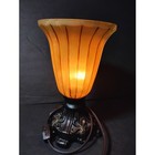 Vtg Accent Table Lamp Golden Glass Shade Bedside Library Bronze Decor Small Base