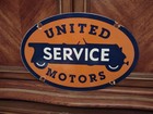 Vintage Rare Old Large United Service Motors Advertising Porcelain Metal Sign