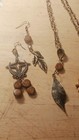 3 Piece Jewelry brown Beads Bracelets earrings brass wood Feather Charm Necklace