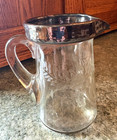 Vtg Etched Floral Vine Creamer Syrup Dressing Pitcher Hammered Silver Color Edge