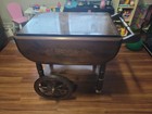 Wood Drop Leaf Serving Cart Tea Trolley  2 Wheels  Wood Handle  Floral
