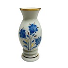 Antique Hand Painted White Glass Vase Blue Bells With Gold Leaves   Trim 7 x3 