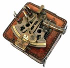 Brass Collectible Antique Finish German Astrolabe Marine Sextant W leather Box