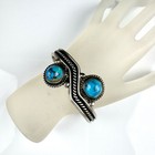 Navajo Native American Indian Ladies Sterling Silver Turquoise Cuff Bracelet 