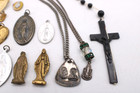 Lot Religious Pendants Medals Rosary Beads Crucifix Crosses Mary And More Vtg