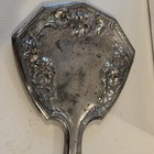 Antique Art Nouveau Silver Plated Hand Mirror W bevel Mirror Floral Repousse