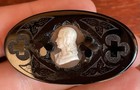 Amazing Antique Victorian Carved Whitby Jet Shell Cameo Brooch Pin