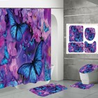 4pcs Butterfly Shower Curtain Set Bath Mat Toilet Cover Lid Bathroom Decor Us